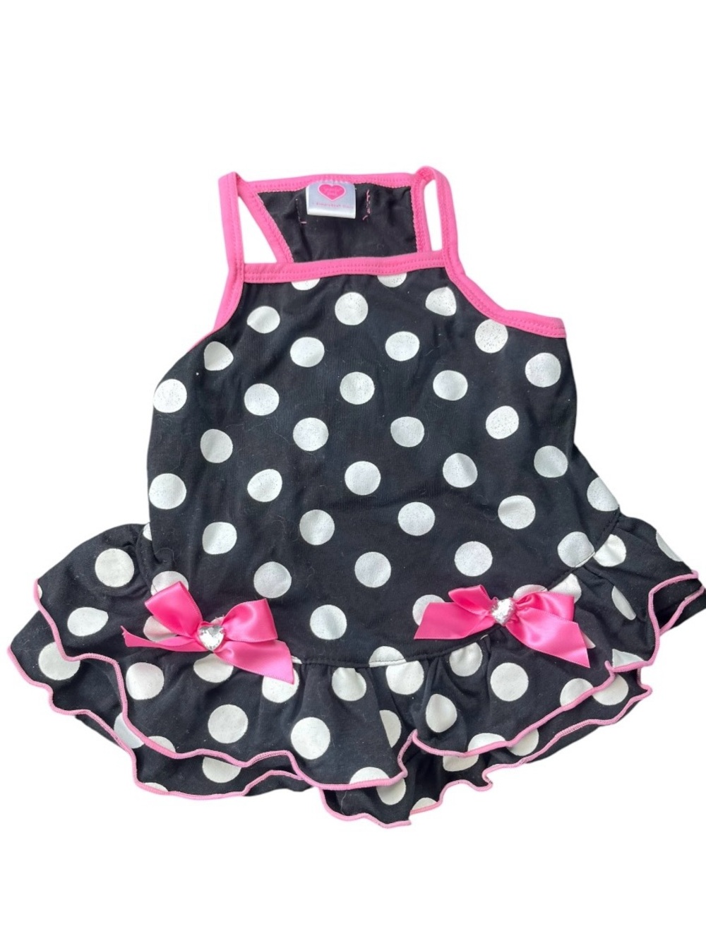 Smoochie Pooch A Simply She Brand Black Polka Dot Ruffle Dress with Pink Trim